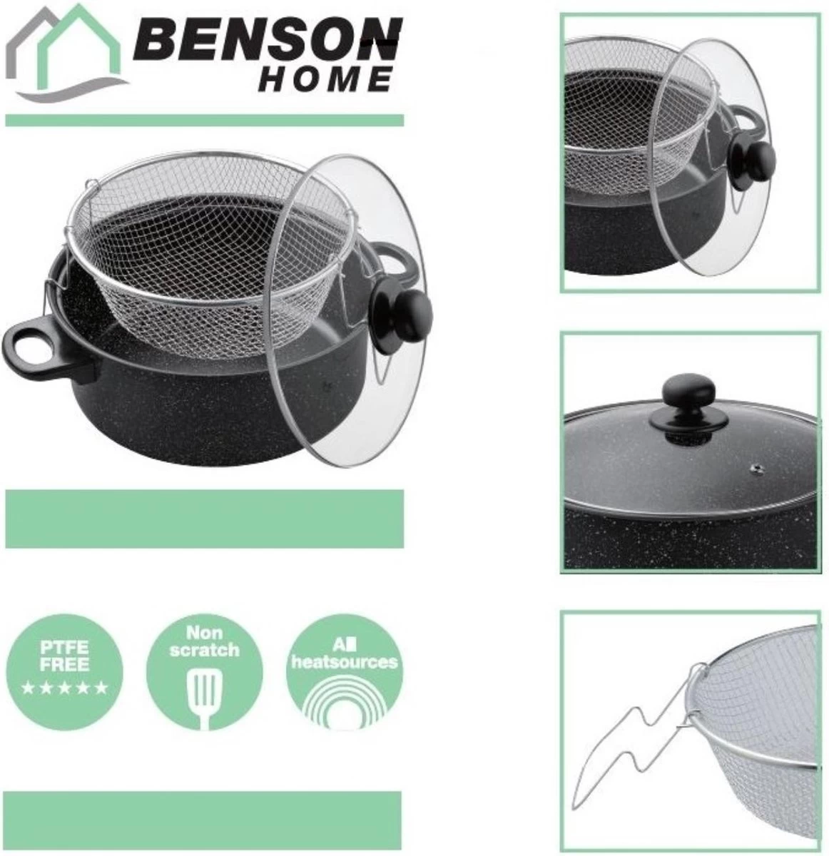 Benson Frituurpan Met Korf - Ø 26 Cm - Carbonstaal Met Marmer Coating 5 Benson Frituurpan Met Korf - Ø 26 Cm - Carbonstaal Met Marmer Coating - Afbeelding 5