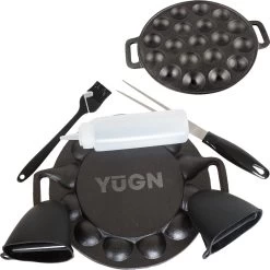 YUGN BLACK Poffertjespan Poffertjesmaker 6 Delige Set - 19 Poffertjes Incl Doseerfles Kwast Poffertjesvork Siliconen Ovenwanten - Platte Onderkant Poffertjespan Inductie Poffertjespan Elektrisch - Cadeau Tip -Aanbiedingen Tefal Winkel 1198x1200 5