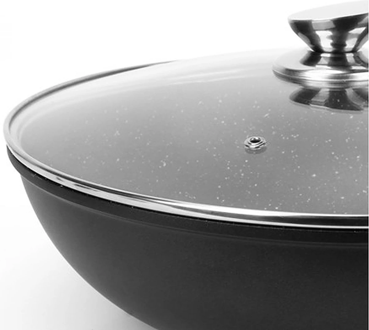 Royal Swiss WK30 - Wokpan - Ø 30 Cm - Marmeren Coating - Inductie - Met Glazen Deksel - PFAS-vrijs - Zwart 2 Royal Swiss WK30 - Wokpan - Ø 30 Cm - Marmeren Coating - Inductie - Met Glazen Deksel - PFAS-vrijs - Zwart - Afbeelding 2