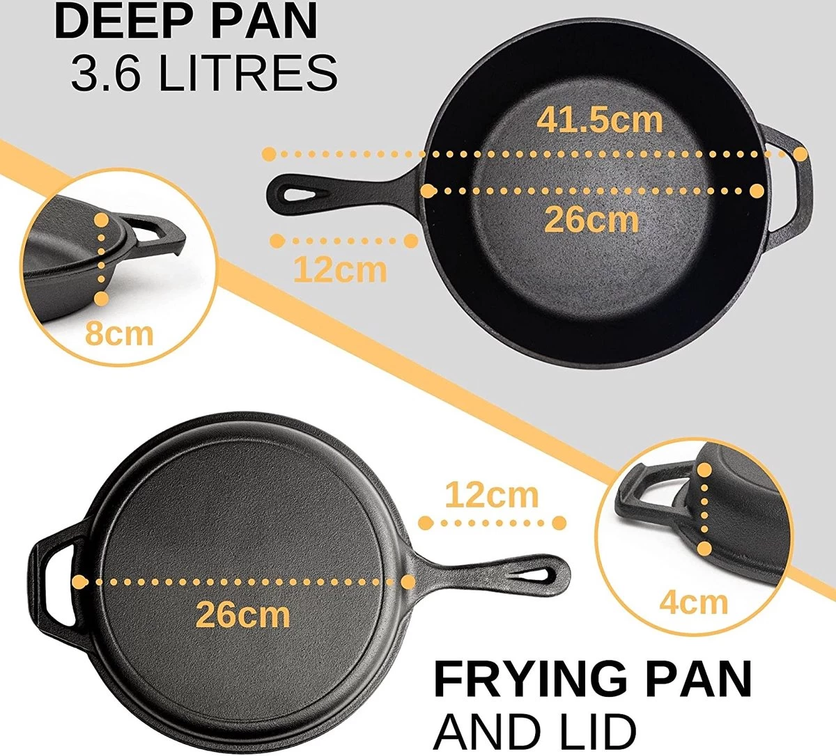 Nuovva 2-in-1 Gietijzeren Steelpan En Braadpan Of Grillplaat Met Dubbel Functie Koekenpan Deksel - 3 Liter - 26cm 5 Nuovva 2-in-1 Gietijzeren Steelpan En Braadpan Of Grillplaat Met Dubbel Functie Koekenpan Deksel - 3 Liter - 26cm - Afbeelding 5