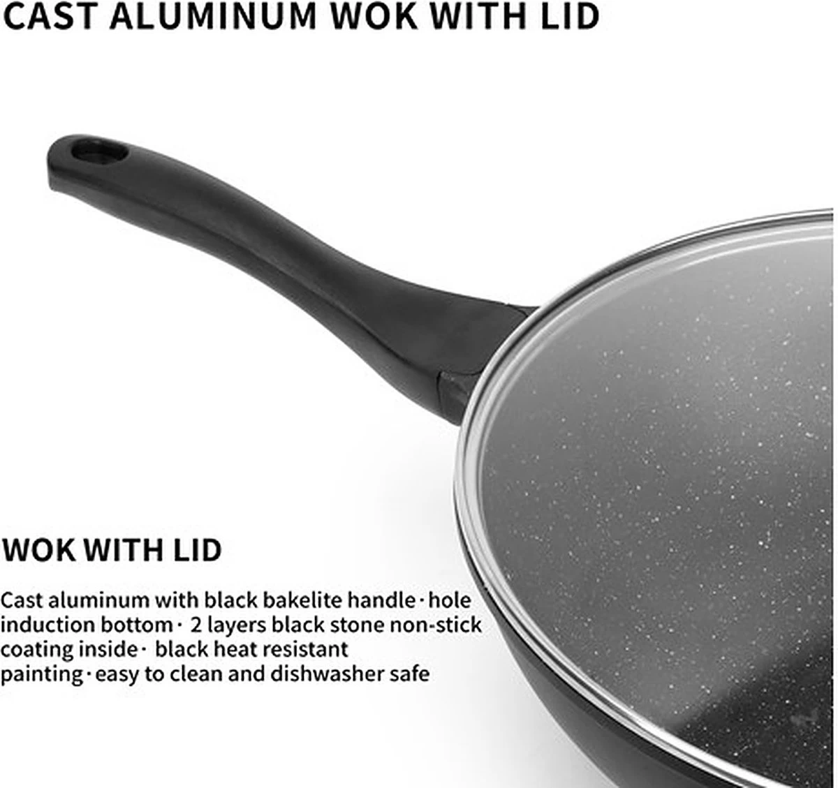 Royal Swiss WK30 - Wokpan - Ø 30 Cm - Marmeren Coating - Inductie - Met Glazen Deksel - PFAS-vrijs - Zwart 4 Royal Swiss WK30 - Wokpan - Ø 30 Cm - Marmeren Coating - Inductie - Met Glazen Deksel - PFAS-vrijs - Zwart - Afbeelding 4