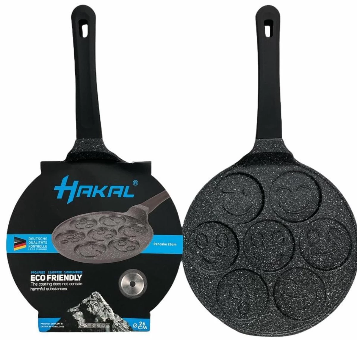 Emoji Pannenkoekenpan Pancake | 26cm | 7 Kop - Marmeren Anti Aanbaklaag Met Smiley 3 Emoji Pannenkoekenpan Pancake | 26cm | 7 Kop - Marmeren Anti Aanbaklaag Met Smiley - Afbeelding 3