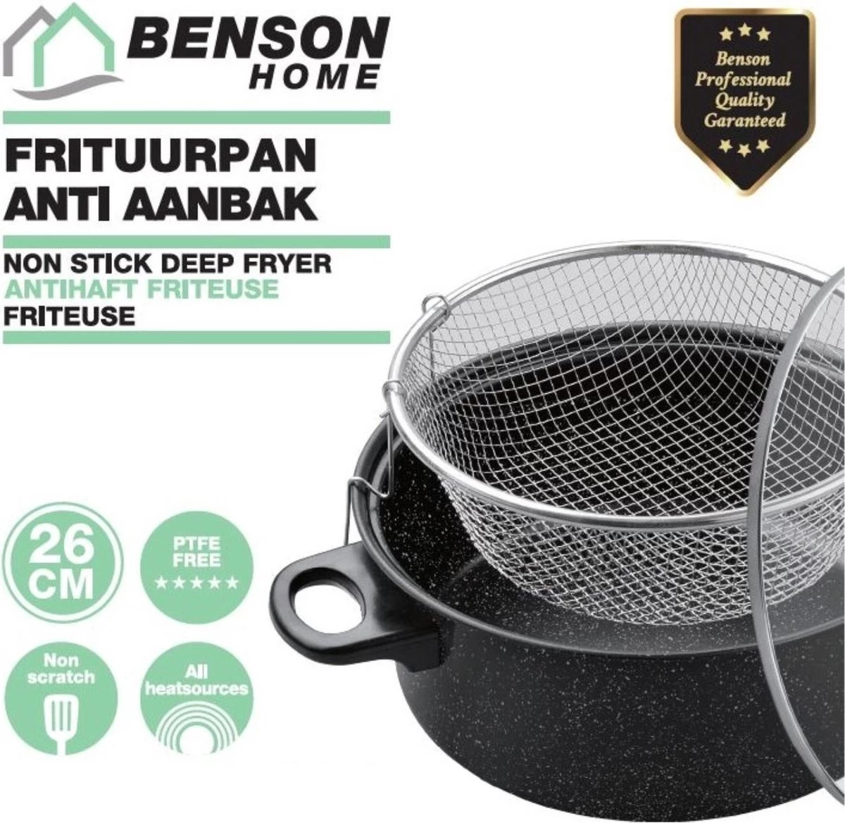 Benson Frituurpan Met Korf - Ø 26 Cm - Carbonstaal Met Marmer Coating 4 Benson Frituurpan Met Korf - Ø 26 Cm - Carbonstaal Met Marmer Coating - Afbeelding 4