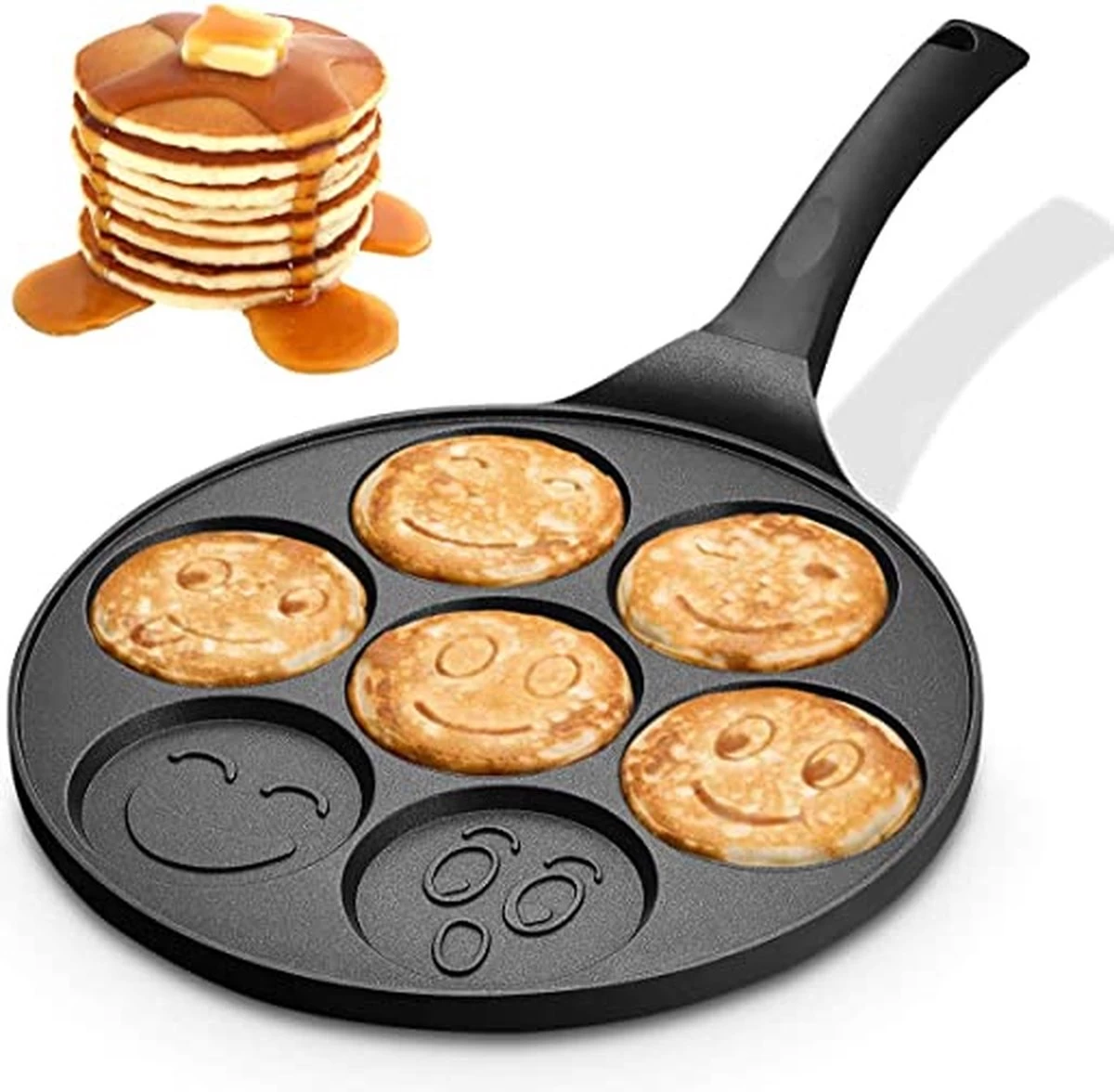 Emoji Pannenkoekenpan Pancake | 26cm | 7 Kop - Marmeren Anti Aanbaklaag Met Smiley 1 Emoji Pannenkoekenpan Pancake | 26cm | 7 Kop - Marmeren Anti Aanbaklaag Met Smiley