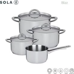 Sola Pannenset Blizz - 4 Delig - Ø Cm - Zilver - RVS - Sandwichbodem -Aanbiedingen Tefal Winkel 1200x1188