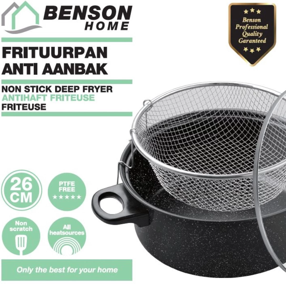 Benson Frituurpan Met Korf - Ø 26 Cm - Carbonstaal Met Marmer Coating 6 Benson Frituurpan Met Korf - Ø 26 Cm - Carbonstaal Met Marmer Coating - Afbeelding 6