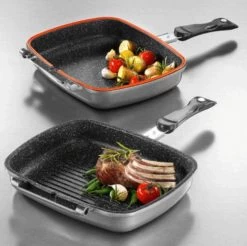 Herenthal Dubbele Grillpan - Ø 28 Cm - Koekenpan - Keramische Pan - Marmeren Coating Met Antiaanbaklaag - PFAS & PFOA Vrij - Pan - Grill - Vermindert Geur, Rook En Oliespatten - Zilver -Aanbiedingen Tefal Winkel 1200x1195 4