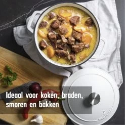 Daumonet Carême Blanc Gietijzeren Braadpan - Sudderpan Wit - Rond - Ø 26 Cm - 4,4 Liter - 100% PFAS & PFOA Vrij - Emaille - Geschikt Voor Alle Warmtebronnen - Elektrisch - Gas - Halogeen - Inductie - Keramisch - Vaatwasserbestendig -Aanbiedingen Tefal Winkel 1200x1200 1009