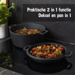 Daumonet Ducasse Gietijzeren Double Use Braadpan - Combi Sudderpan Zwart - 2-in-1 Bak- En Braadpan - PFAS & PFOA Vrij - Rond - Ø 26 Cm - 4,4 Liter - Emaille - Alle Warmtebronnen - Elektrisch - Gas - Halogeen - Inductie - Keramisch -Aanbiedingen Tefal Winkel 1200x1200 1035