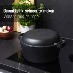 Daumonet Ducasse Gietijzeren Double Use Braadpan - Combi Sudderpan Zwart - 2-in-1 Bak- En Braadpan - PFAS & PFOA Vrij - Rond - Ø 26 Cm - 4,4 Liter - Emaille - Alle Warmtebronnen - Elektrisch - Gas - Halogeen - Inductie - Keramisch -Aanbiedingen Tefal Winkel 1200x1200 1037