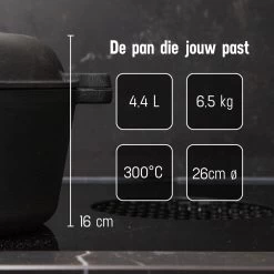 Daumonet Ducasse Gietijzeren Double Use Braadpan - Combi Sudderpan Zwart - 2-in-1 Bak- En Braadpan - PFAS & PFOA Vrij - Rond - Ø 26 Cm - 4,4 Liter - Emaille - Alle Warmtebronnen - Elektrisch - Gas - Halogeen - Inductie - Keramisch -Aanbiedingen Tefal Winkel 1200x1200 1039