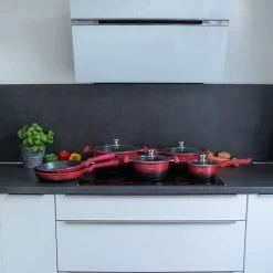 Herenthal Pannenset Inductie - Luxe 10-delige Koekenpan Inductie - Voor Alle Warmtebronnen - Pannen Met Glazen Deksels En Koudgrepen - Rood / Zwart- 6 Pannen -Aanbiedingen Tefal Winkel 1200x1200 143