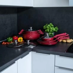 Herenthal Pannenset Inductie - Luxe 10-delige Koekenpan Inductie - Voor Alle Warmtebronnen - Pannen Met Glazen Deksels En Koudgrepen - Rood / Zwart- 6 Pannen -Aanbiedingen Tefal Winkel 1200x1200 145