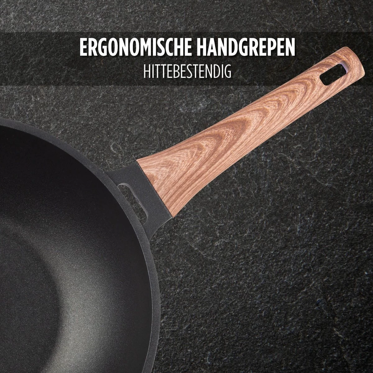 Rosmarino Black Line - Wokpan - Ø30cm - 100% PFAS & PFOA Vrij - Gegoten Aluminium - Non-stick Minerale Coating - Ergonomische Handgreep - Geschikt Voor Alle Warmtebronnen & Vaatwasser 11 Rosmarino Black Line - Wokpan - Ø30cm - 100% PFAS & PFOA Vrij - Gegoten Aluminium - Non-stick Minerale Coating - Ergonomische Handgreep - Geschikt Voor Alle Warmtebronnen & Vaatwasser - Afbeelding 11