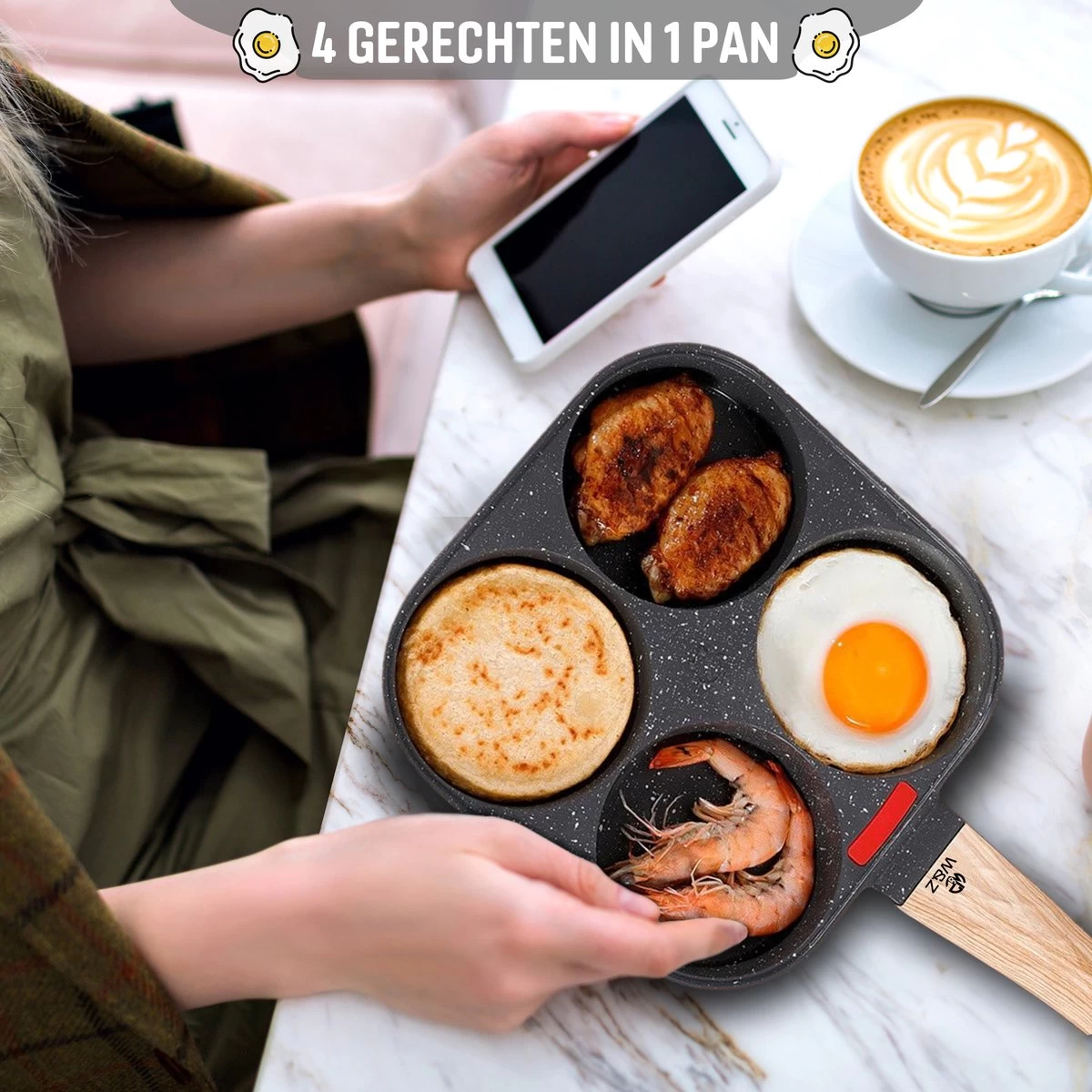 W&Z® Pannenkoekenpan Inductie - Pancake Pan - Omeletpan - Omeletmaker -Eierpan- Anti Aanbak - 4 Vakjes 5 W&Z® Pannenkoekenpan Inductie - Pancake Pan - Omeletpan - Omeletmaker -Eierpan- Anti Aanbak - 4 Vakjes - Afbeelding 5