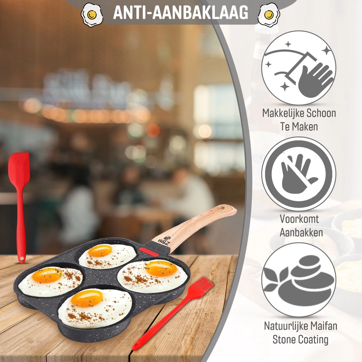 W&Z® Pannenkoekenpan Inductie - Pancake Pan - Omeletpan - Omeletmaker -Eierpan- Anti Aanbak - 4 Vakjes 9 W&Z® Pannenkoekenpan Inductie - Pancake Pan - Omeletpan - Omeletmaker -Eierpan- Anti Aanbak - 4 Vakjes - Afbeelding 9