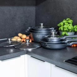 Herenthal Pannenset Inductie - Luxe 10-Delige Pannenset - Kookpotten Voor Alle Warmtebronnen - Kookpan - Pan Inductie Met Glazen Deksels En Koudgrepen - Grijs -Aanbiedingen Tefal Winkel 1200x1200 81