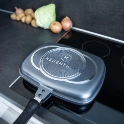 Herenthal Dubbele Grillpan - Ø 28 Cm - Koekenpan - Keramische Pan - Marmeren Coating Met Antiaanbaklaag - PFAS & PFOA Vrij - Pan - Grill - Vermindert Geur, Rook En Oliespatten - Zilver -Aanbiedingen Tefal Winkel 1200x1200 810