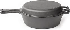 Nuovva 2-in-1 Gietijzeren Steelpan En Braadpan Of Grillplaat Met Dubbel Functie Koekenpan Deksel - 3 Liter - 26cm