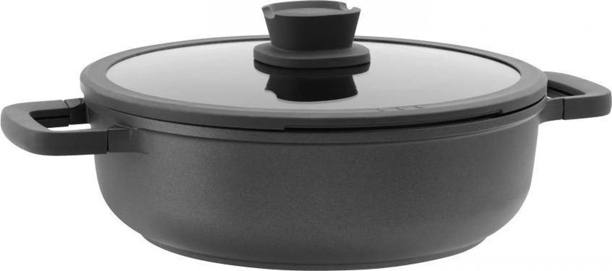 BergHOFF Leo Hapjespan Stone - 28 Cm - Met Glazen Deksel 1 BergHOFF Leo Hapjespan Stone - 28 Cm - Met Glazen Deksel