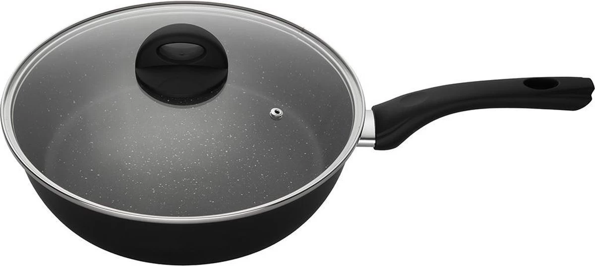 Sola Hapjespan Stonehenge - Ø 28 Cm - Zwart/wit - Aluminium - Antiaanbaklaag 1 Sola Hapjespan Stonehenge - Ø 28 Cm - Zwart/wit - Aluminium - Antiaanbaklaag