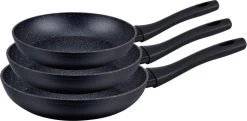 Set Van 3 Royal Swiss Koekenpannen Stenen Coating Zwart