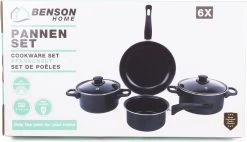 Benson Pannenset 6 Delig - Carbon Staal 0,8 Mm Met Glazen Deksels -Aanbiedingen Tefal Winkel 1200x691