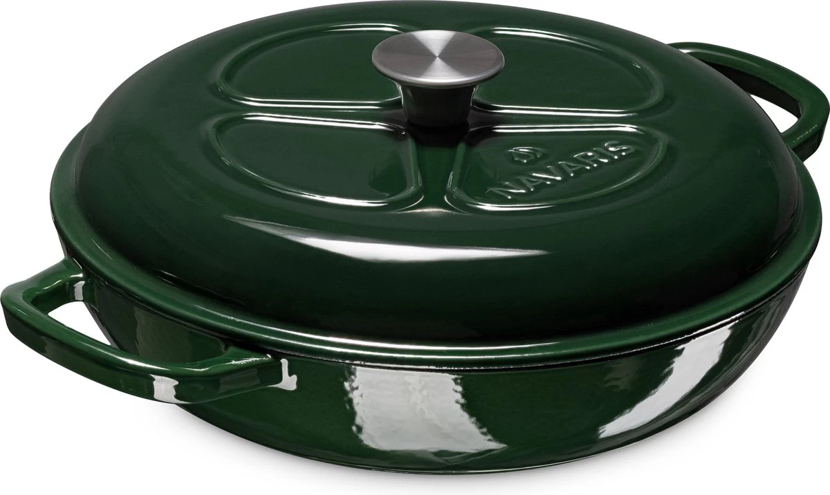 Navaris Gietijzeren Stoofpan Met Deksel- 3,5 Liter Gietijzeren Ovenschaal Van Email - Geschikt Voor Alle Warmtebronnen - Groen 5 Navaris Gietijzeren Stoofpan Met Deksel- 3,5 Liter Gietijzeren Ovenschaal Van Email - Geschikt Voor Alle Warmtebronnen - Groen - Afbeelding 5