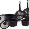 The White Series - Keramische Pannenset Met Glazen Deksels - Inclusief Set Vershoudbakjes - Zwart