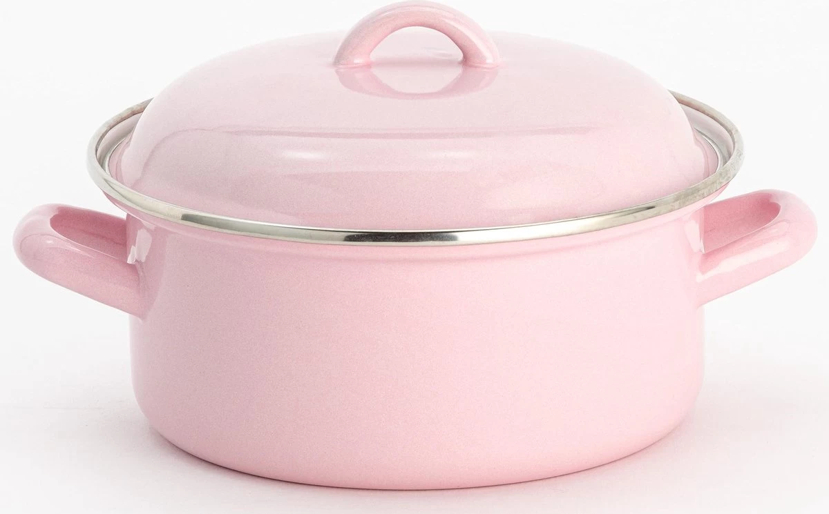 Lite-Body Pannenset - 3-delig - 2 Kookpannen & 1 Steelpan - Emaille - Serafijn Roze 2 Lite-Body Pannenset - 3-delig - 2 Kookpannen & 1 Steelpan - Emaille - Serafijn Roze - Afbeelding 2