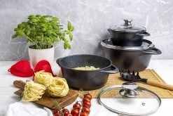 Smile - 8 Delige Pannenset - Antiaanbaklaag - Vaatwasser Bestendig - Geschikt Voor Iedere Kookplaat - MGK-18 - Zwart -Aanbiedingen Tefal Winkel 1200x800 123