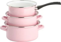 Lite-Body Pannenset - 3-delig - 2 Kookpannen & 1 Steelpan - Emaille - Serafijn Roze 7 Lite-Body Pannenset - 3-delig - 2 Kookpannen & 1 Steelpan - Emaille - Serafijn Roze -Aanbiedingen Tefal Winkel 1200x836