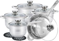 Pannenset 13 Delig - RVS - Pan / Steelpan / Koekenpan - Met Glazen Deksels - Inductie - PFAS-vrij