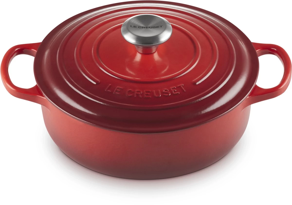 Le Creuset - Gietijzeren - Lage Braadpan - 24cm - Kersenrood 3 Le Creuset - Gietijzeren - Lage Braadpan - 24cm - Kersenrood - Afbeelding 3