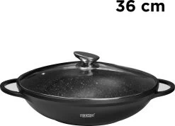 BIKO - Wokpan Ø 36 Cm - Marmeren Coating - Glazen Deksel - Wadjan - Zwart 7 BIKO - Wokpan Ø 36 Cm - Marmeren Coating - Glazen Deksel - Wadjan - Zwart -Aanbiedingen Tefal Winkel 1200x866