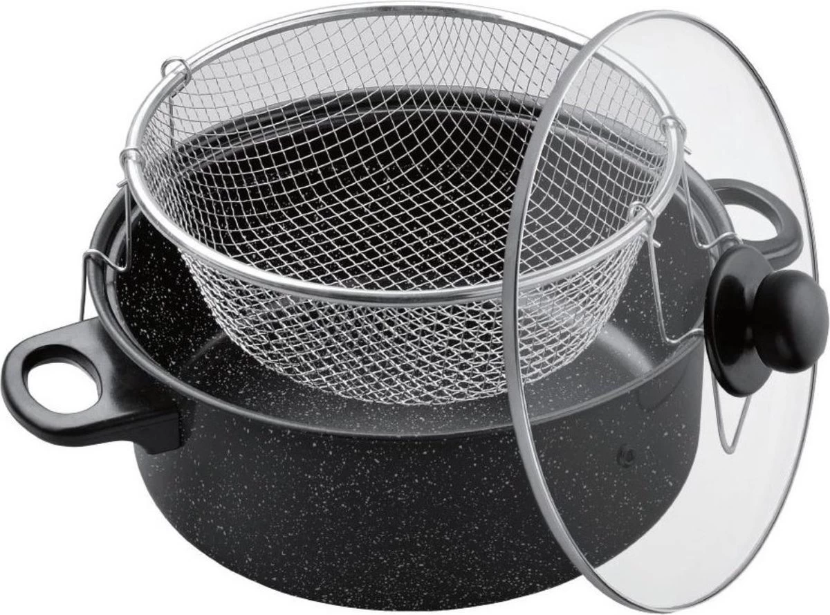 Benson Frituurpan Met Korf - Ø 26 Cm - Carbonstaal Met Marmer Coating 1 Benson Frituurpan Met Korf - Ø 26 Cm - Carbonstaal Met Marmer Coating