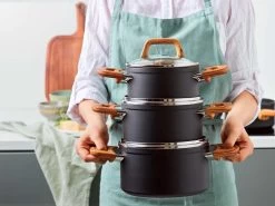 Gero Mark Kookpannenset - 4-delig - Zwart - Houtlook Grepen - Inductie - PFAS-vrij -Aanbiedingen Tefal Winkel 1200x900 4