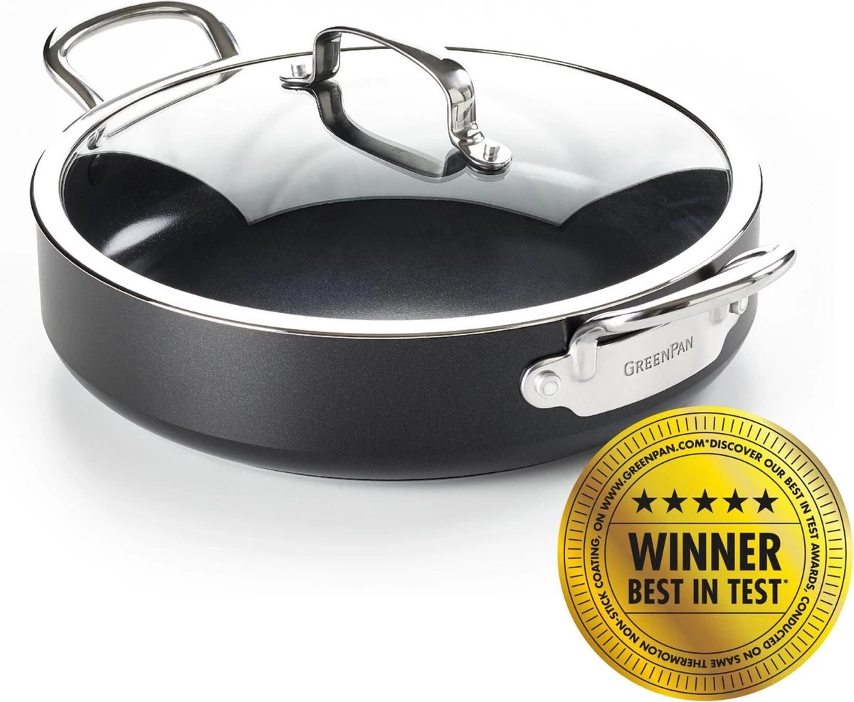 GreenPan Barcelona Infinity Pro Hapjespan Met Deksel 30cm - Zwart - Inductie - PFAS-vrij 2 GreenPan Barcelona Infinity Pro Hapjespan Met Deksel 30cm - Zwart - Inductie - PFAS-vrij - Afbeelding 2