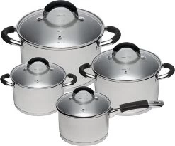 Sola Pannenset Venice - 4 Delig - Ø 16,16,18,20 Cm - Zilver - RVS - Sandwichbodem