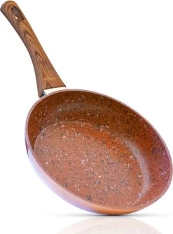 Livington Copper & Stone Pan - 24cm Koekenpan- Anti-aanbaklaag En Krasbestendig - Graniet Look - Binnenste Steenlaag Voor Perfecte Warmteverdeling - Geschikt Voor Ceran, Gas, Elektrisch, Inductie