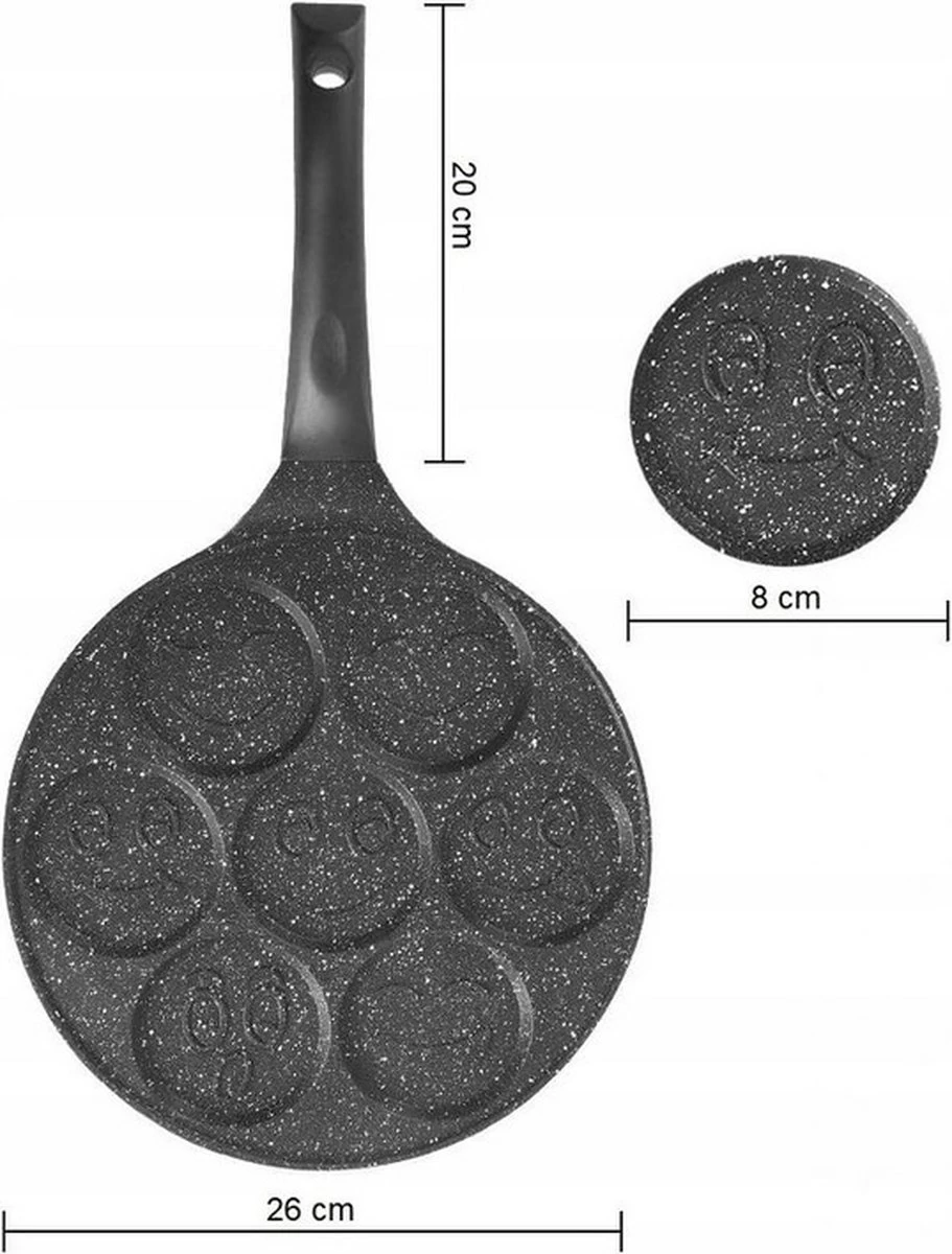 Emoji Pannenkoekenpan Pancake | 26cm | 7 Kop - Marmeren Anti Aanbaklaag Met Smiley 5 Emoji Pannenkoekenpan Pancake | 26cm | 7 Kop - Marmeren Anti Aanbaklaag Met Smiley - Afbeelding 5