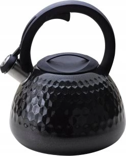 Meyerhoff Fluitketel RVS Metallic Zwart 2.7 Liter - Geschikt Voor Alle Warmtebronnen Ook Inductie - Ruitpatroon - Uniek Design - Koel Blijvend Handvat